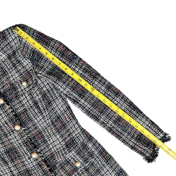 Fringed Plaid Jacket Boucle Women S Blue White Blazer Classic Professor Academia - Picture 13 of 16